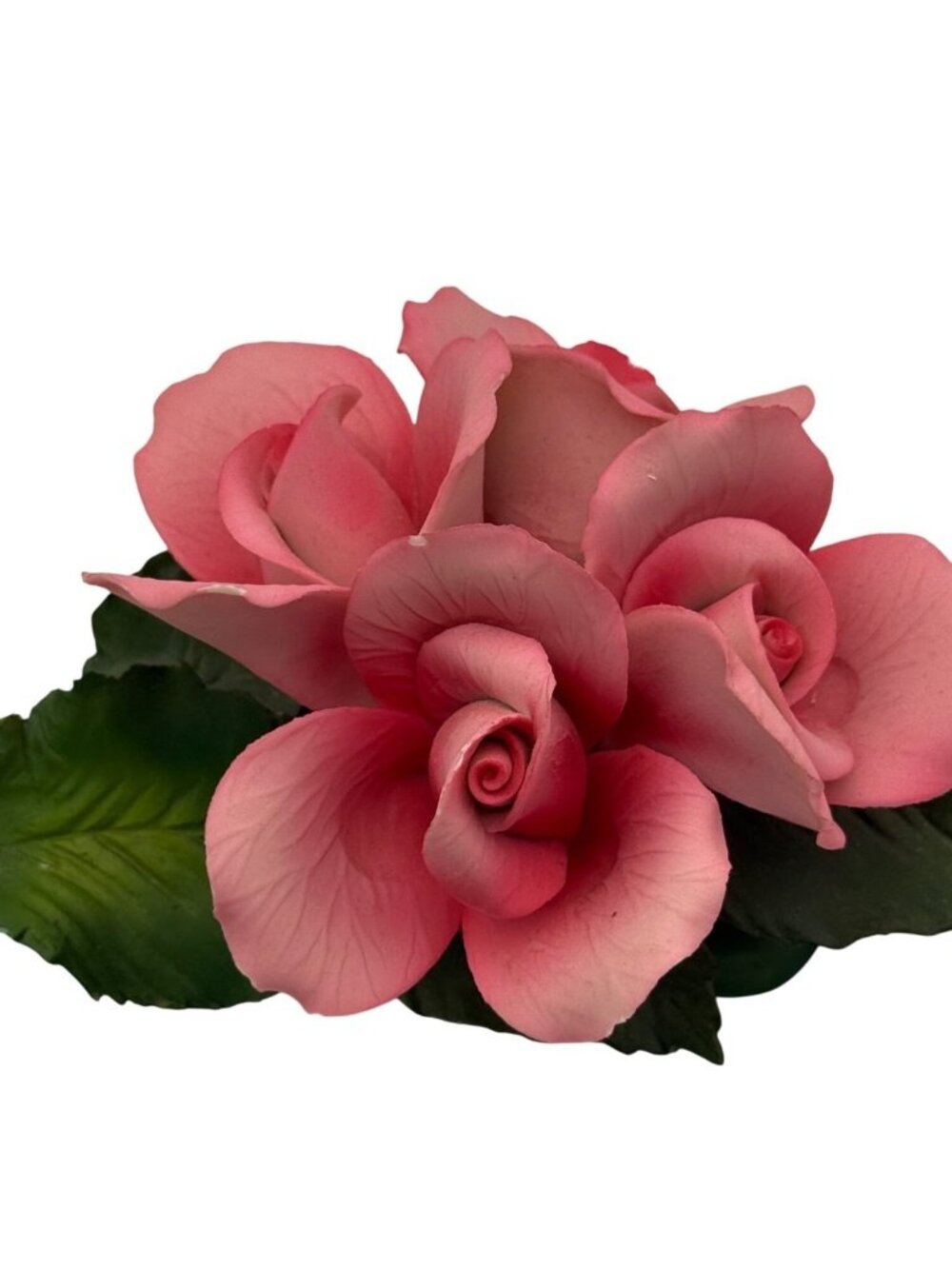 Vintage Capodimonte Italy Porcelain Roses Pink On Stem Fabar Crown Figurine MCM